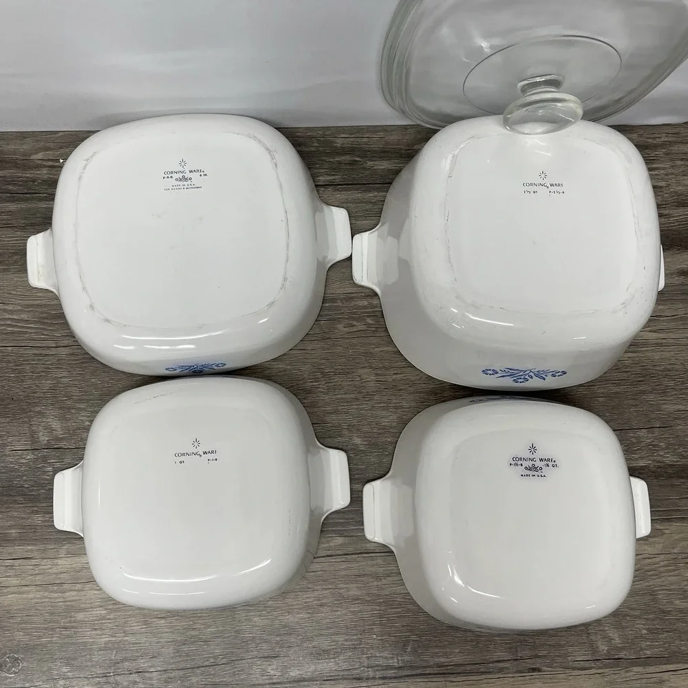 Vintage Corning Ware Blue Cornflower 4pc Set P-9-B P-2½-B w/Lid P-1-B P-1½-B
